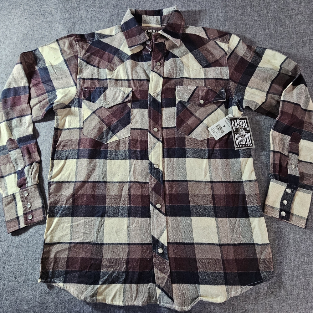 Men's Plaid Button Down Shirt - Burgundy and Cream